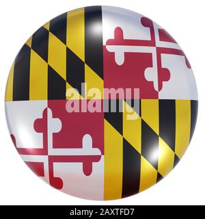3D rendering di una bandiera dello Stato degli Stati Uniti del Maryland su un'icona circolare isolata su sfondo bianco Foto Stock