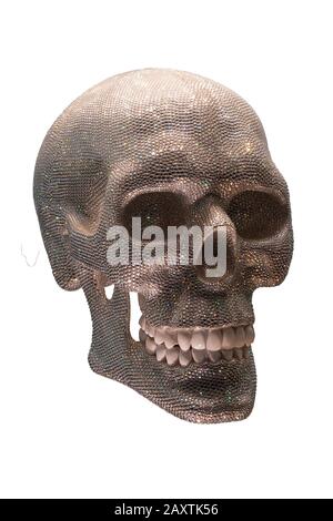 Cranio umano di gemme lucide isolato su sfondo bianco Foto Stock