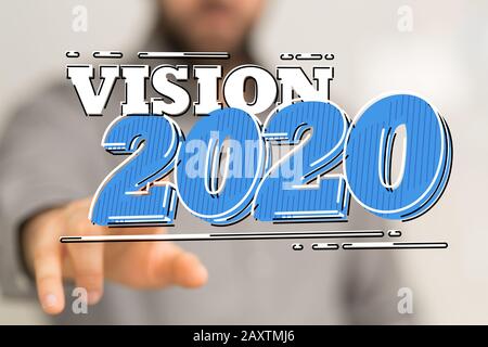 Persona che presenta la proiezione virtuale del business dell'anno 2020 concetto di soluzione Foto Stock
