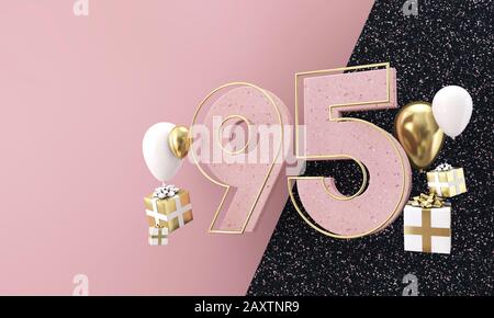 Festa di compleanno felice 95th. Composizione marmo moderna 3D Render Foto Stock