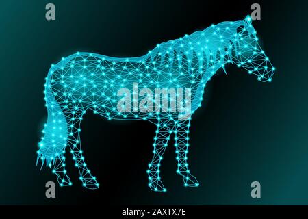 Silhouette di un cavallo da una maglia triangolare e punti incandescenti Illustrazione Vettoriale