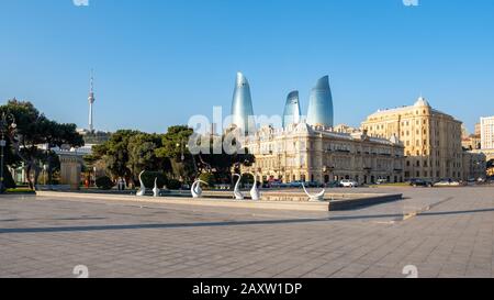 Baku, Azerbaigian 27 Gennaio 2020 - Vista panoramica della città di Baku Foto Stock