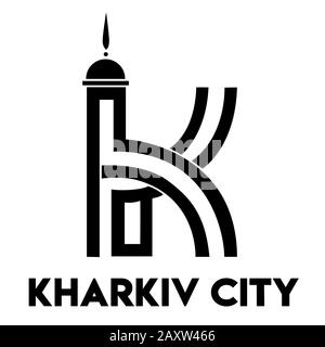 logo gratuito per la tua azienda. Monumento culturale stilizzato Specchio Stream. Biglietto Da Visita Kharkiv Ukraine. Illustrazione Vettoriale