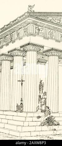 Questa illustrazione è stata fatta da Karl Weichardt (1846-1906) è stato un architetto tedesco e pittore architettonico. Mostra un antico tempio greco a Pompei, la città romana distrutta nel 79 d.C. nell'eruzione del Vesuvio. Foto Stock