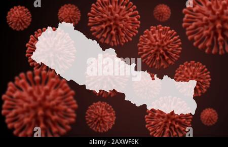 Nepal mappa su uno sfondo di microbo virus scientifico. Rendering 3D Foto Stock