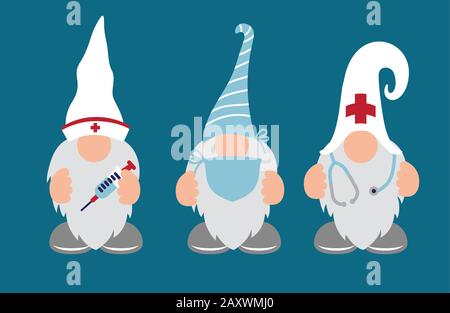 Infermiere e dottore Gnomes con stetoscopio e scatto Illustrazione Vettoriale