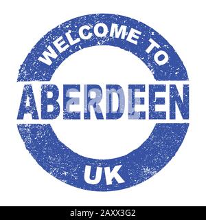 Un grunge di gomma con il testo Benvenuti Ad Aberdeen UK su uno sfondo bianco Illustrazione Vettoriale