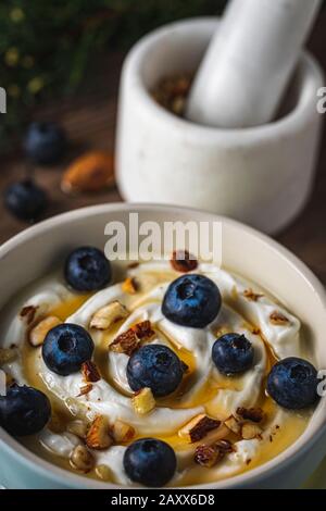 Parfait yogurt greco. Foto Stock