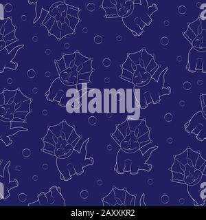 Simpatica stampa vettoriale di dinosauro per bambini. Stampa vettoriale con dinosauro cartoon. Grazioso Dino stampa per party decor. Ripetizione senza giunture. Illustrazione Vettoriale