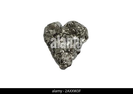 Pirite minerale a forma di cuore su sfondo bianco Foto Stock