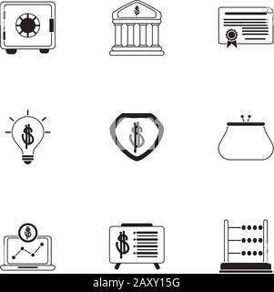 le icone di commercio finanziario di affari di soldi impostano l'illustrazione del vettore dell'icona di stile di linea Illustrazione Vettoriale