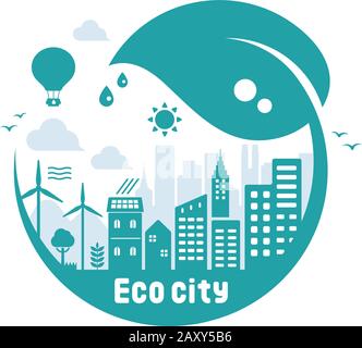 Blu eco città vettore illustrazione ( ecologia concetto , conservazione della natura ) Illustrazione Vettoriale