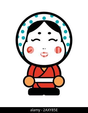 Illustrazione cartoon giapponese con maschera okame Illustrazione Vettoriale