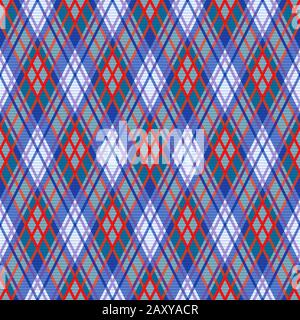 Disegno rombico senza cuciture come un plaid tartan principalmente in tonalità blu, viola e rosso Illustrazione Vettoriale