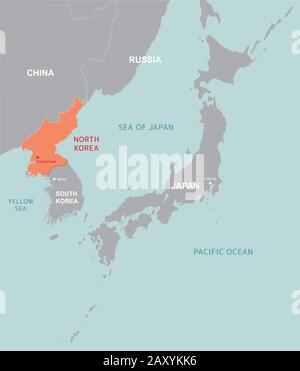 Illustrazione del vettore cartografico nordcoreano e dell'estremo Oriente Illustrazione Vettoriale