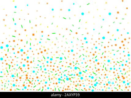 Confetti nuova collezione sfondo. Meravigliosa texture sfondo confetti. Esagoni colorati, stelle, particelle di ovali. Illustrazione Vettoriale