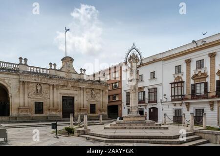 Supponendo un monumento a Plaza de Asunción in Jerez de la Frontera, Andalusia, Spagna Foto Stock