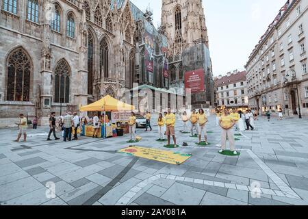 19 luglio 2019, Vienna, Austria: Rally di membri di un'organizzazione religiosa cinese Falun Gong Foto Stock