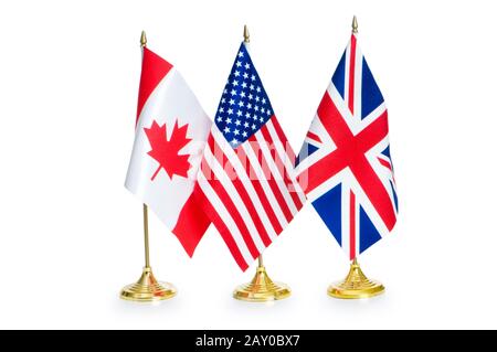 Paesi di lingua inglese bandiere isolato su bianco Foto Stock