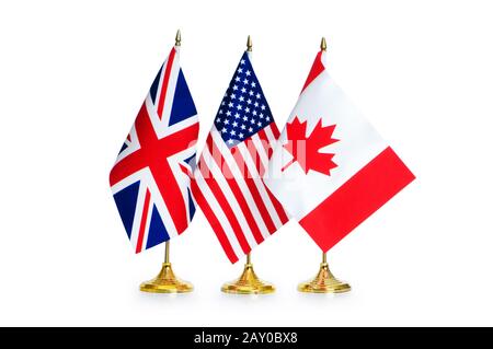 Paesi di lingua inglese bandiere isolato su bianco Foto Stock