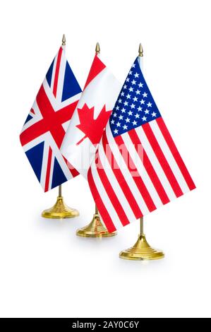 Paesi di lingua inglese bandiere isolato su bianco Foto Stock