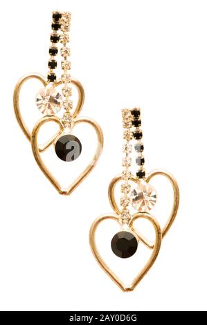 Coppia di orecchini isolati su sfondo bianco Foto Stock