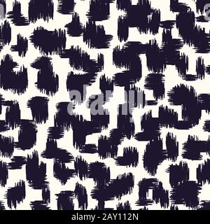 Macchie Ikat in bianco e nero astratte disegnate a mano motivo senza giunture vettoriale della pelle animale. Frammenti organici Texture Illustrazione Vettoriale