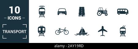 Icona del trasporto set. Includere elementi creativi auto, moto, biciclette, troleibus, taxi icone. Può essere utilizzato per la relazione, presentazione, diagramma, web Foto Stock