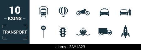 Icona del trasporto set. Includere elementi creativi auto, moto, biciclette, troleibus, taxi icone. Può essere utilizzato per la relazione, presentazione, diagramma, web Foto Stock