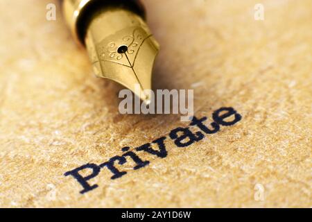 Penna stilografica sul testo privato Foto Stock