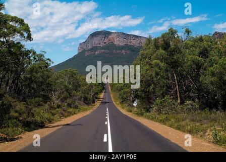 Australia, strada diritta per Mt. Brusco Nel Parco Nazionale Dei Grampians Foto Stock