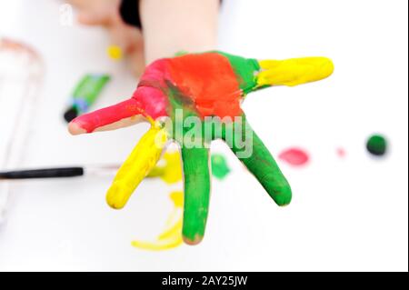 Mano con i colori Foto Stock