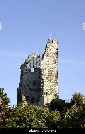 Castello-rovina Drachenfels, Siebengebirge, Koenigswin Foto Stock