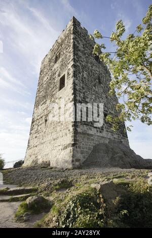 Castello-rovina Drachenfels, Siebengebirge, Koenigswin Foto Stock