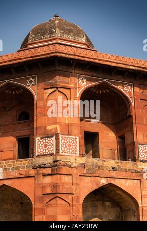 India, Uttar Pradesh, Nuova Delhi, Purana Qila, Forte dell'epoca di Mughal, Sher Mandal, padiglione ottagonale costruito nel 1541 da Sher Shah sur, stella di David symb Foto Stock