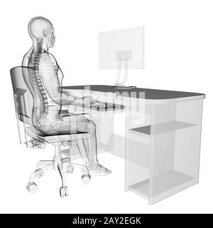 Rendering 3d Illustrazione medica - corretta postura di seduta Foto Stock