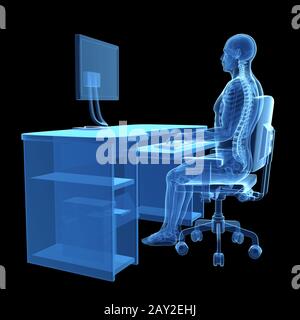 Rendering 3d Illustrazione medica - corretta postura di seduta Foto Stock