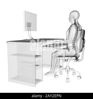 Rendering 3d Illustrazione medica - corretta postura di seduta Foto Stock