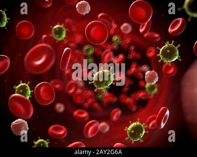 3d reso illustrazione di un virus di infettare il sangue Foto Stock