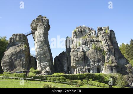 L'Externsteine, un mistico monumento-natura in Th Foto Stock