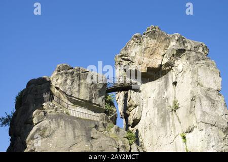 L'Externsteine, un mistico monumento-natura in Th Foto Stock