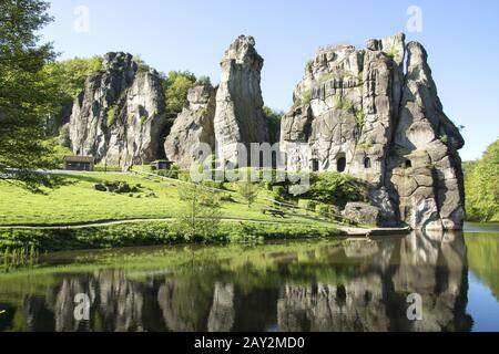 L'Externsteine, un mistico monumento-natura in Th Foto Stock