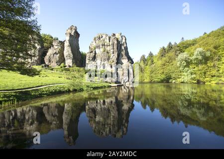 L'Externsteine, un mistico monumento-natura in Th Foto Stock