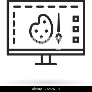 icona di linea della tavolozza per il disegno sul monitor per la finestra di progettazione web Illustrazione Vettoriale
