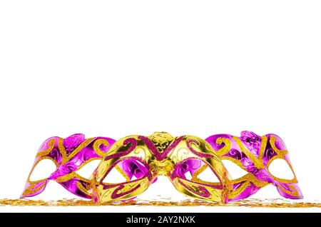 Tre maschere di carnevale isolate su sfondo bianco Foto Stock