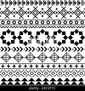 Modello geometrico senza cuciture tribale Aztec, disegno vettoriale Navajo in motivo nero su sfondo bianco Illustrazione Vettoriale