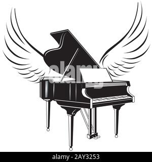 Concerto grande pianoforte isolato su sfondo bianco Illustrazione Vettoriale