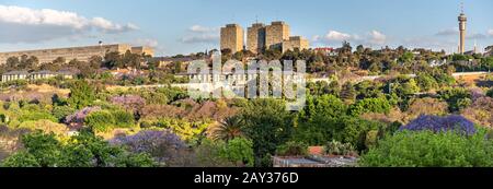 Johannesburg, Sud Africa , 4 ottobre - 2019: Vista panoramica dei sobborghi verdeggianti che circondano la città interna Foto Stock