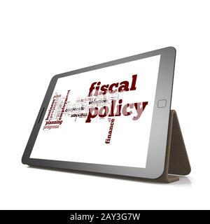 Policy fiscale, Word cloud su tablet Foto Stock