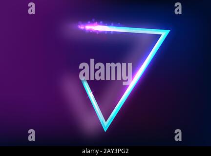 Forma triangolare Night club neon segno. Cartello luminoso retrò 3d vuoto con brillante effetto neon. Illustrazione Vettoriale